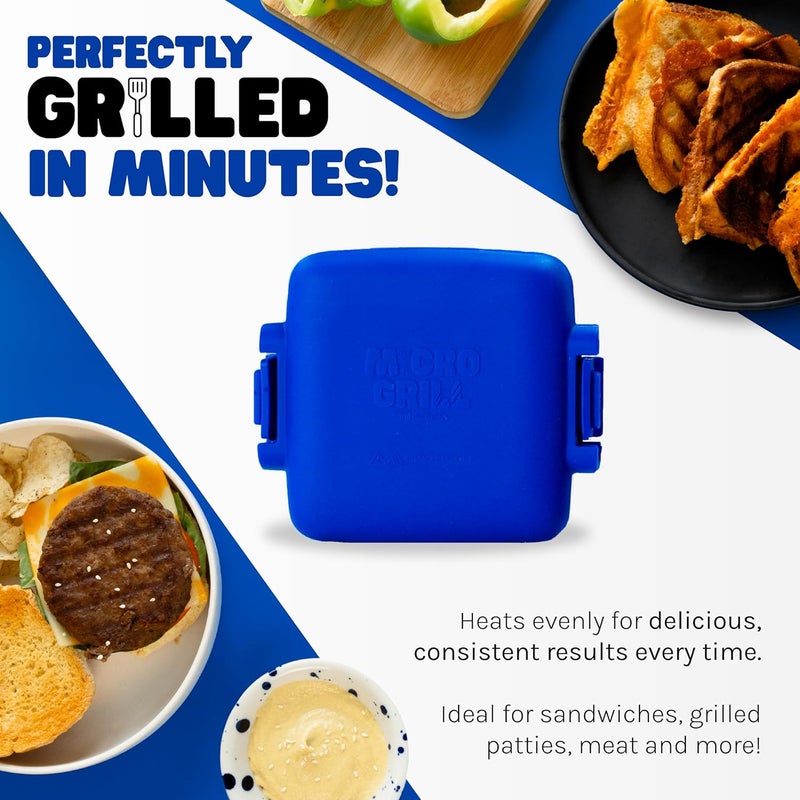 Micro Grill صانع التوست، شواية ميكروويف، محمصة ساندويتش، جبنة مشوية في 3 دقائق، مقرمشة، مكبس بانيني، آمنة للغسل في غسالة الصحون، للمكتب، المنزل، السفر وسكن الطلاب (أزرق) - Image 4